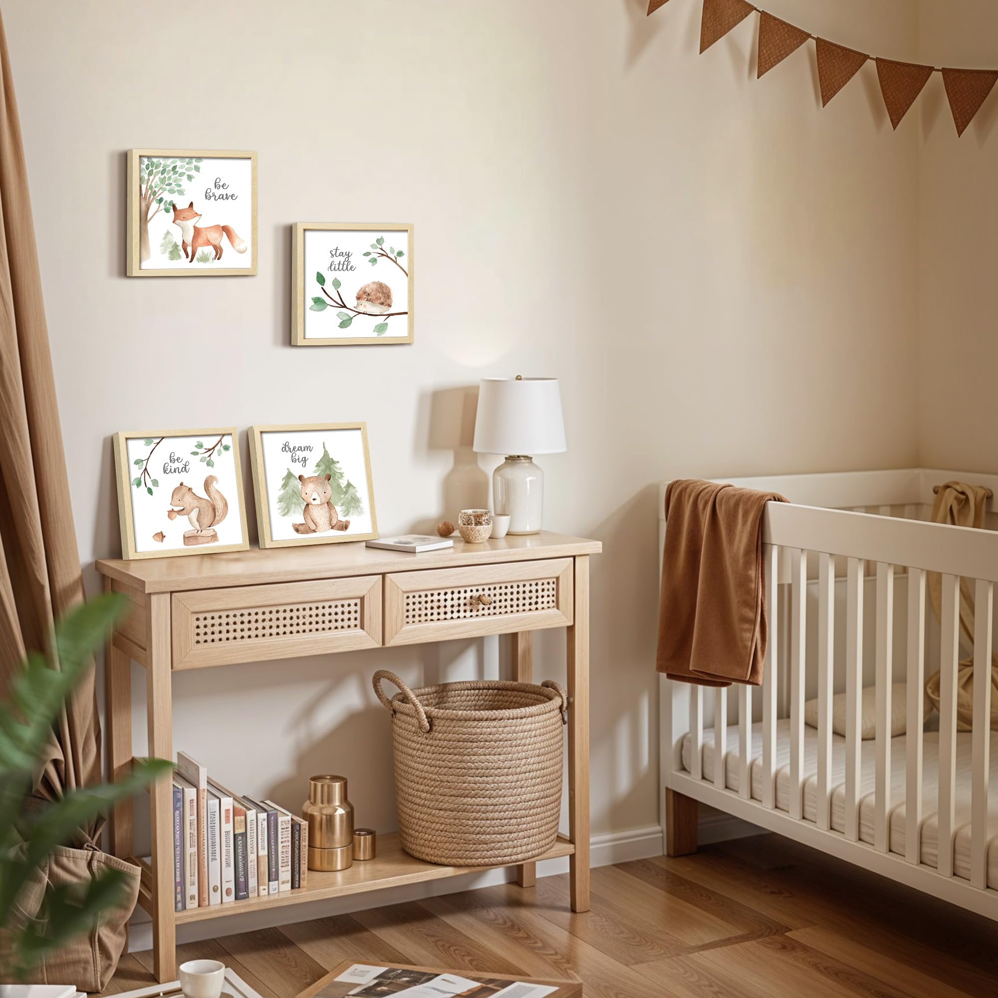 Framed Woodland Nursery Wall Decor, 10x10 inch Cute Baby Wall Art Room Decor