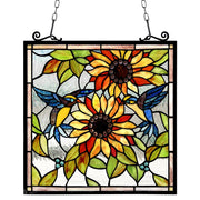 Sunflower and Birds Stained Glass Window Hangings Panels Tiffany Style Traditional