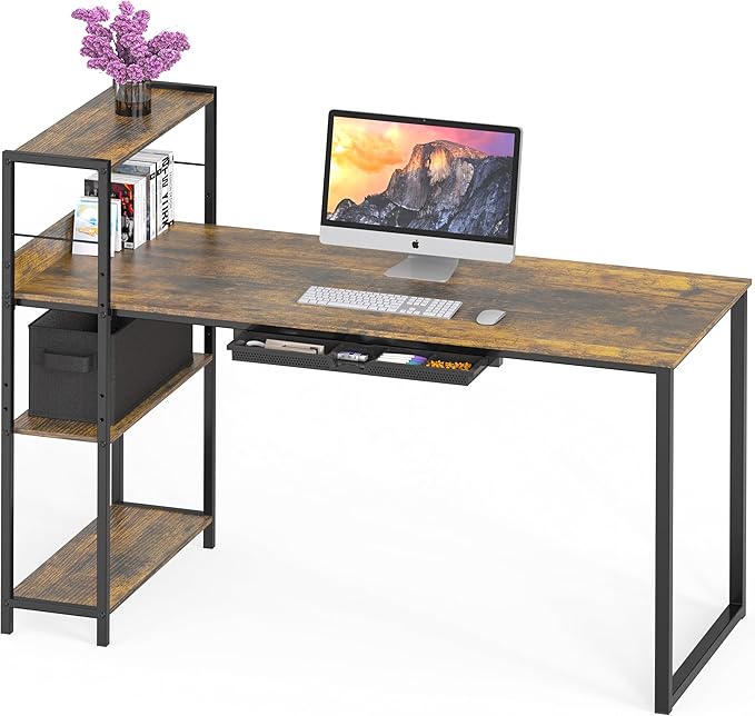 46-Inch Home Office Mission Computer Desk with Side Shelf and Drawer, Black