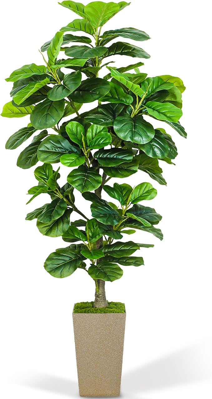 Artificial Fiddle Leaf Fig Tree 6ft, 6 Feet Large Tall Fake Plants Indoor