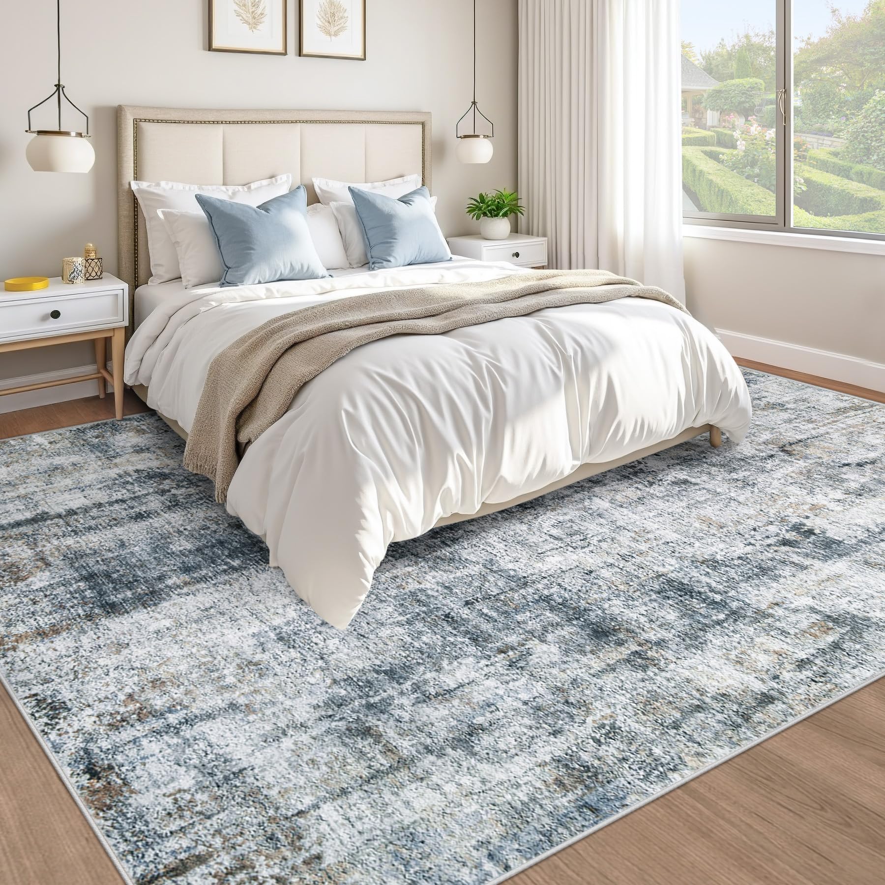 Area Rug 8x10 for Living Room: Abstract Large Rugs Neutral Modern Carpet