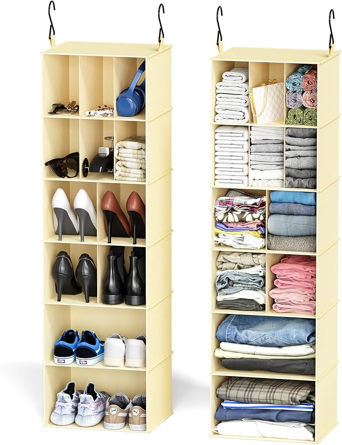 2 Pack Hanging Closet Organizer and Storage with Dividers, 24 Compartments Hanging