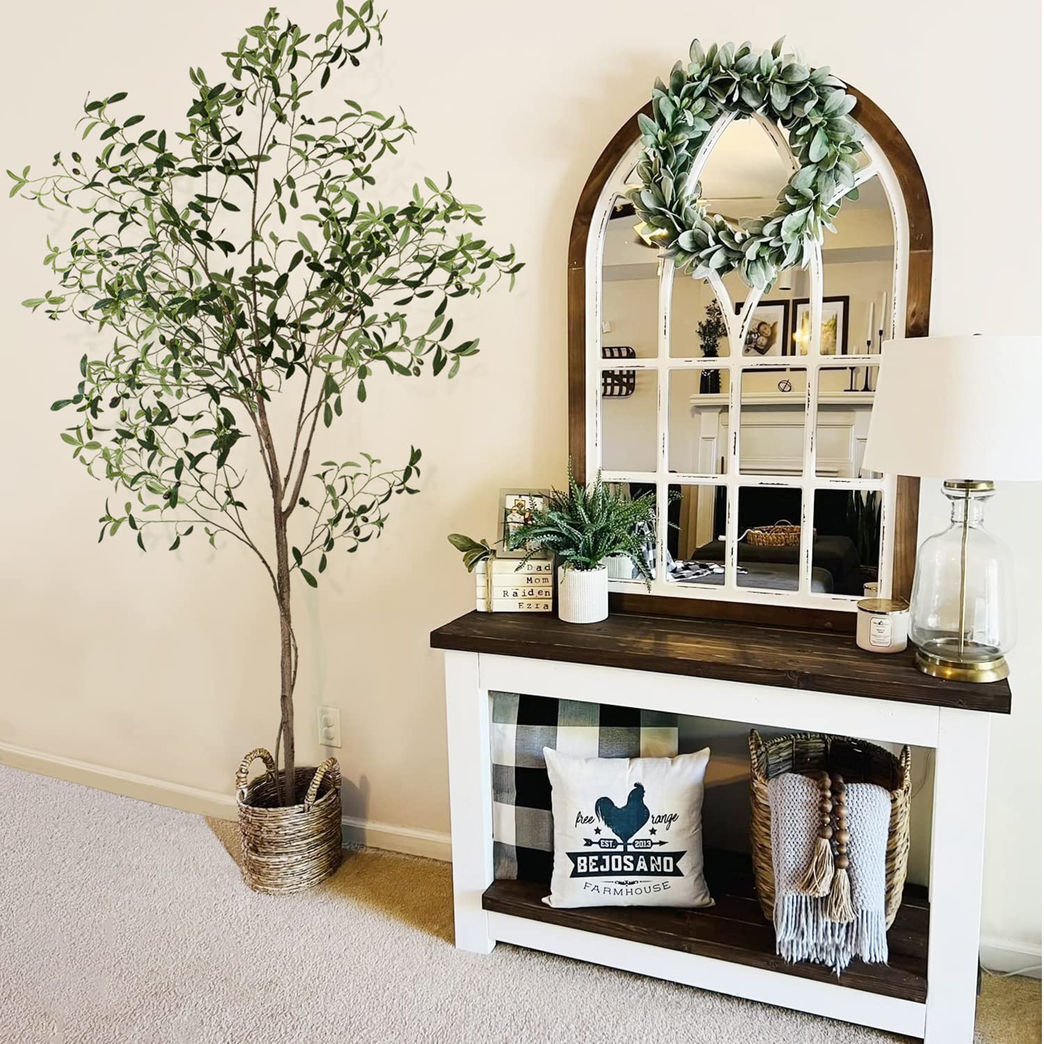 Artificial Olive Tree Tall Fake Potted Olive Silk Tree with Planter Large Faux Olive Branches