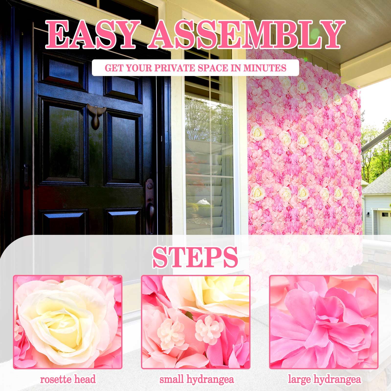 Tigeen 36 Pcs Flower Wall Panels 3D Silk Rose Floral Wall Decorative Faux Flower Wall Background for Wedding Home Decoration Background Shop Party Photo Arrangement (Pink, White, 15 x 15 Inch)