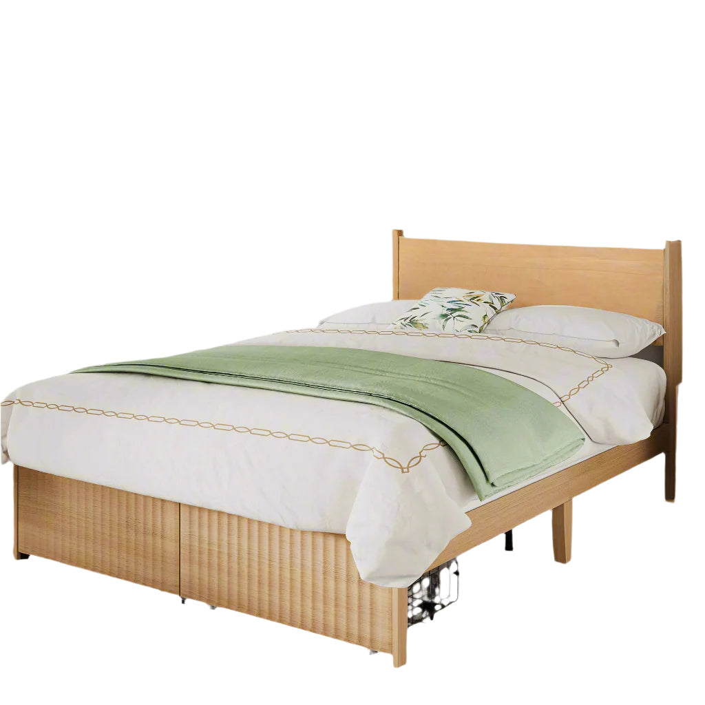 Retro Fluted Queen Bed Frame with 55" Tall Headboard and Storage Drawers