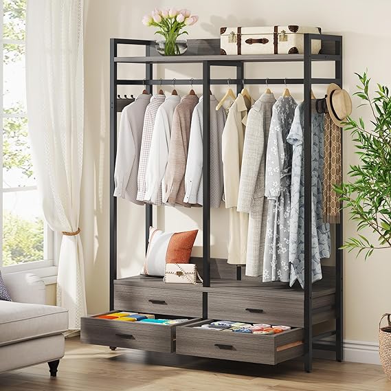 Freestanding Closet Organizer for Hanging Clothes, Heavy Duty Garment Rack