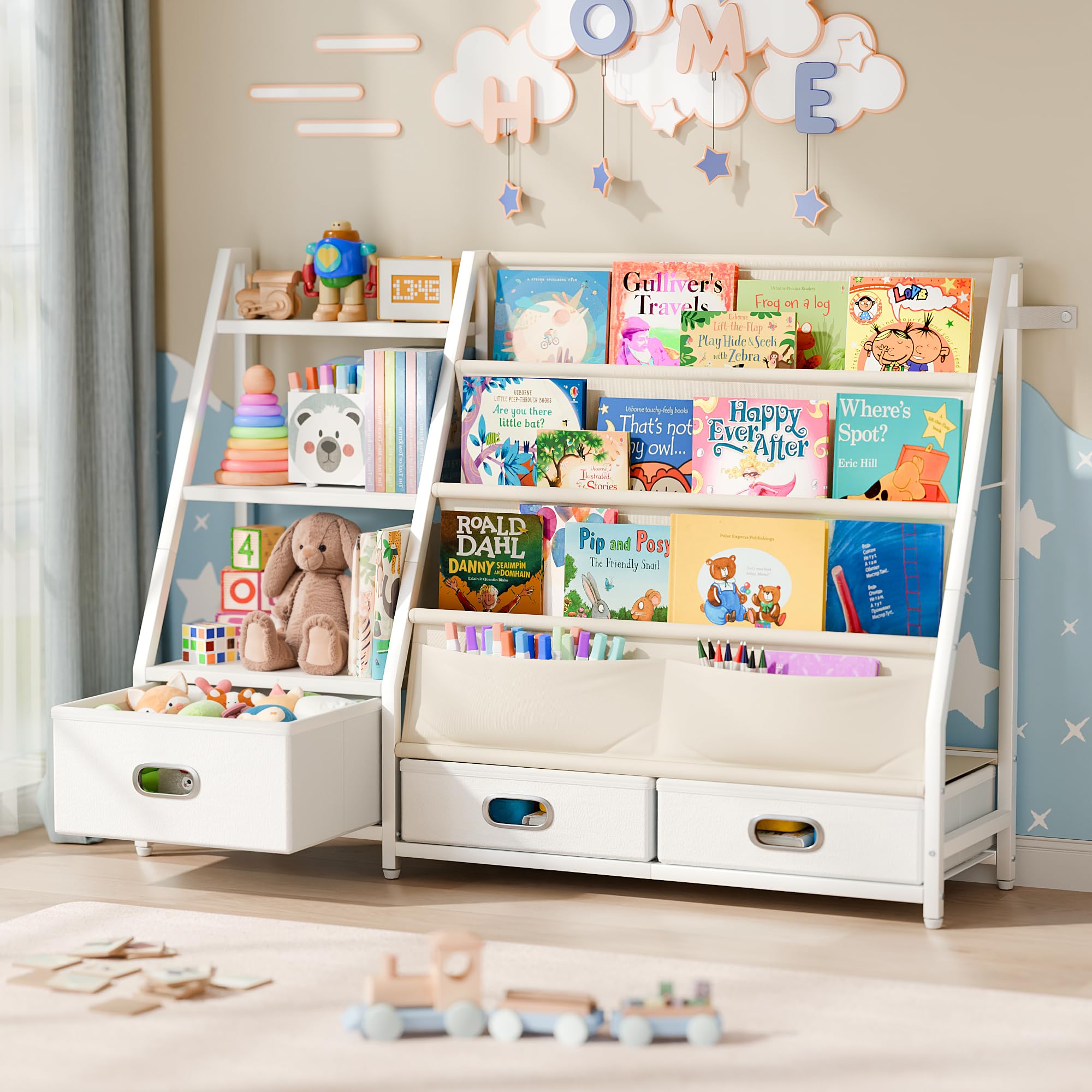 Kids Bookshelf and Toy Storage - 3 Tier Toddler Book Shelf for Kids Rooms