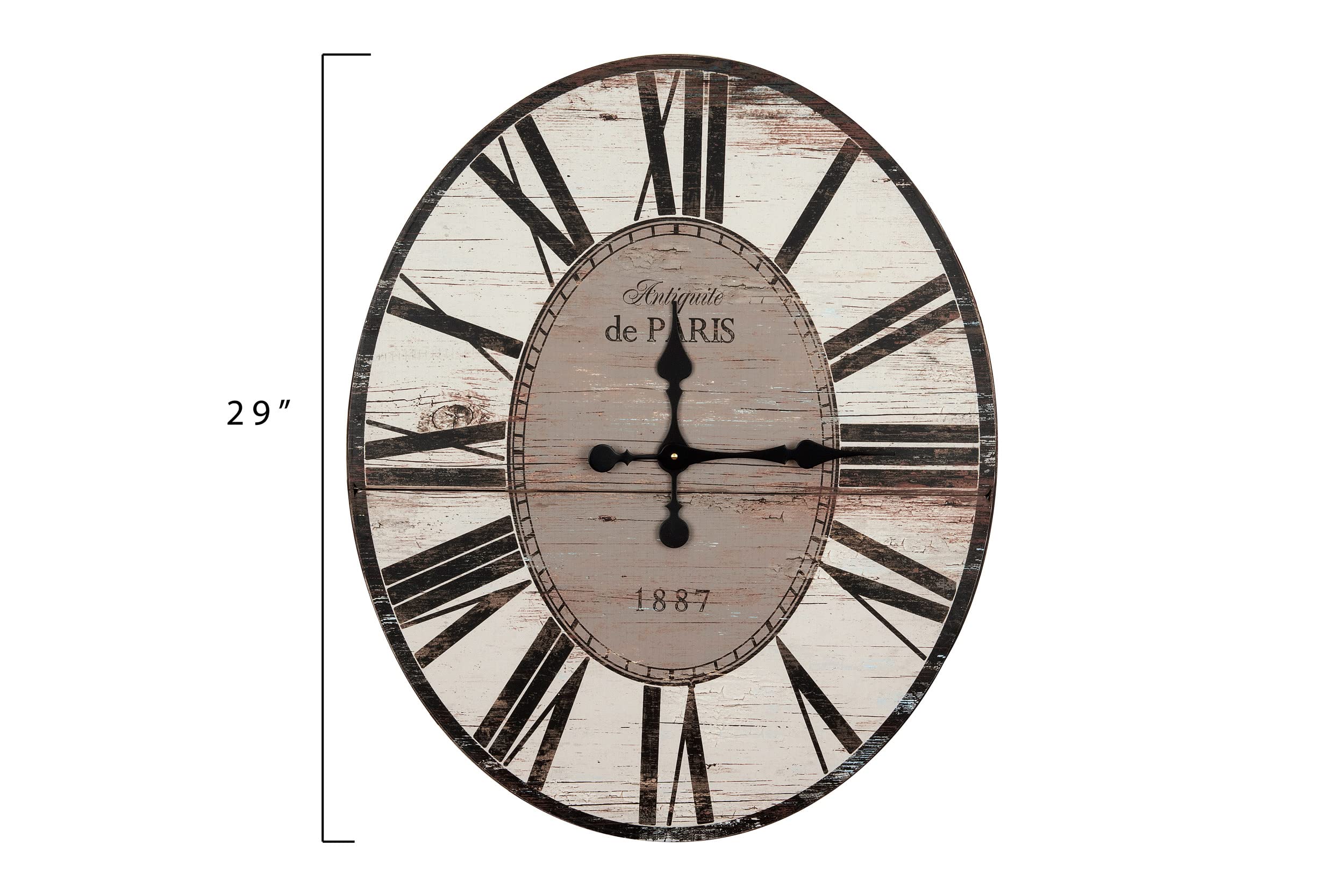 Creative Co-Op Decorative Oval Wood Wall Clock with Distressed Finish, White