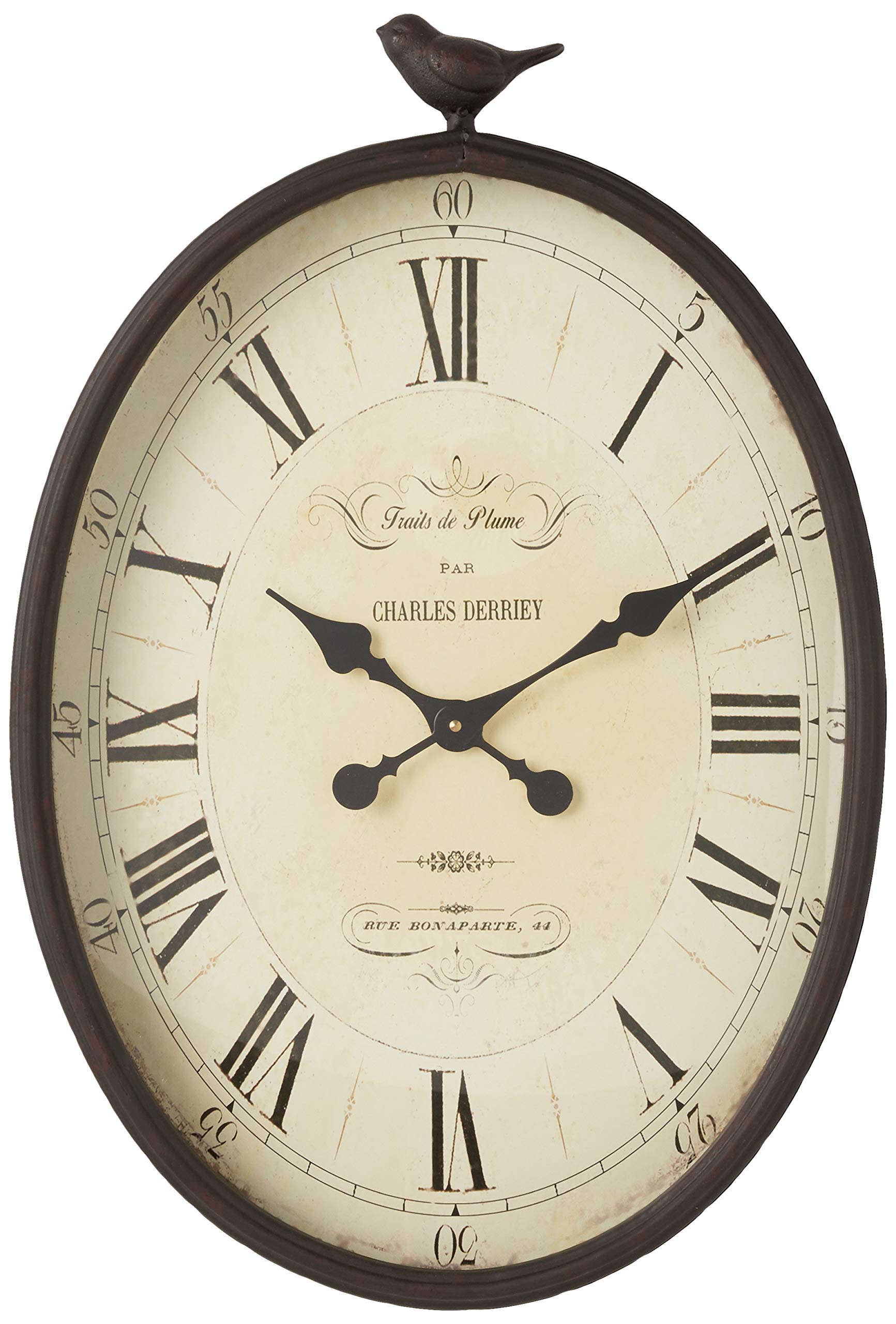 Oval Metal Wall Clock with Bird