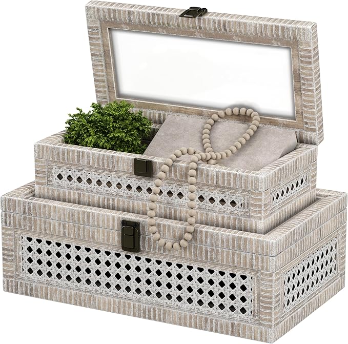 Rattan Decorative Box,Boho Display Boxes with Lids