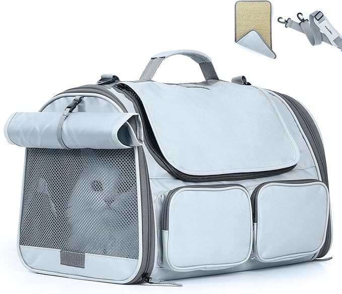 Cat Carrier, 4 Mesh Windows Small Dog Carrier, 4 Storage Pockets Cat Travel Bag