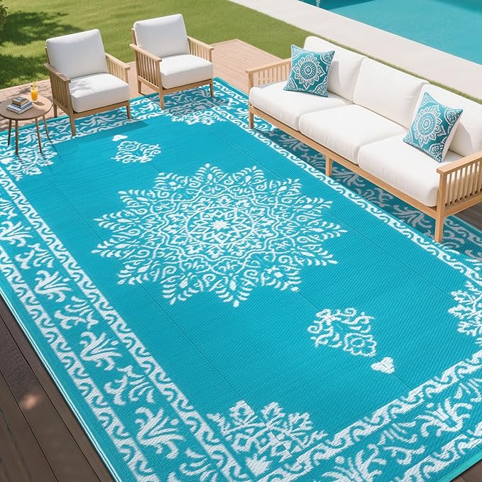 Outdoor Rug 8x10 Ft, Waterproof Plastic Straw Patio Rug
