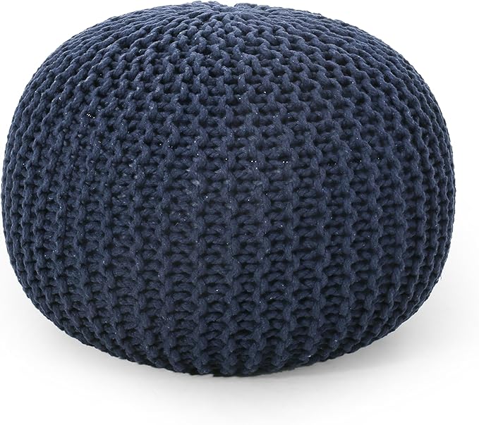 Nahunta Knitted Round Pouf - Cotton - Brown,Ottomans and Poufs