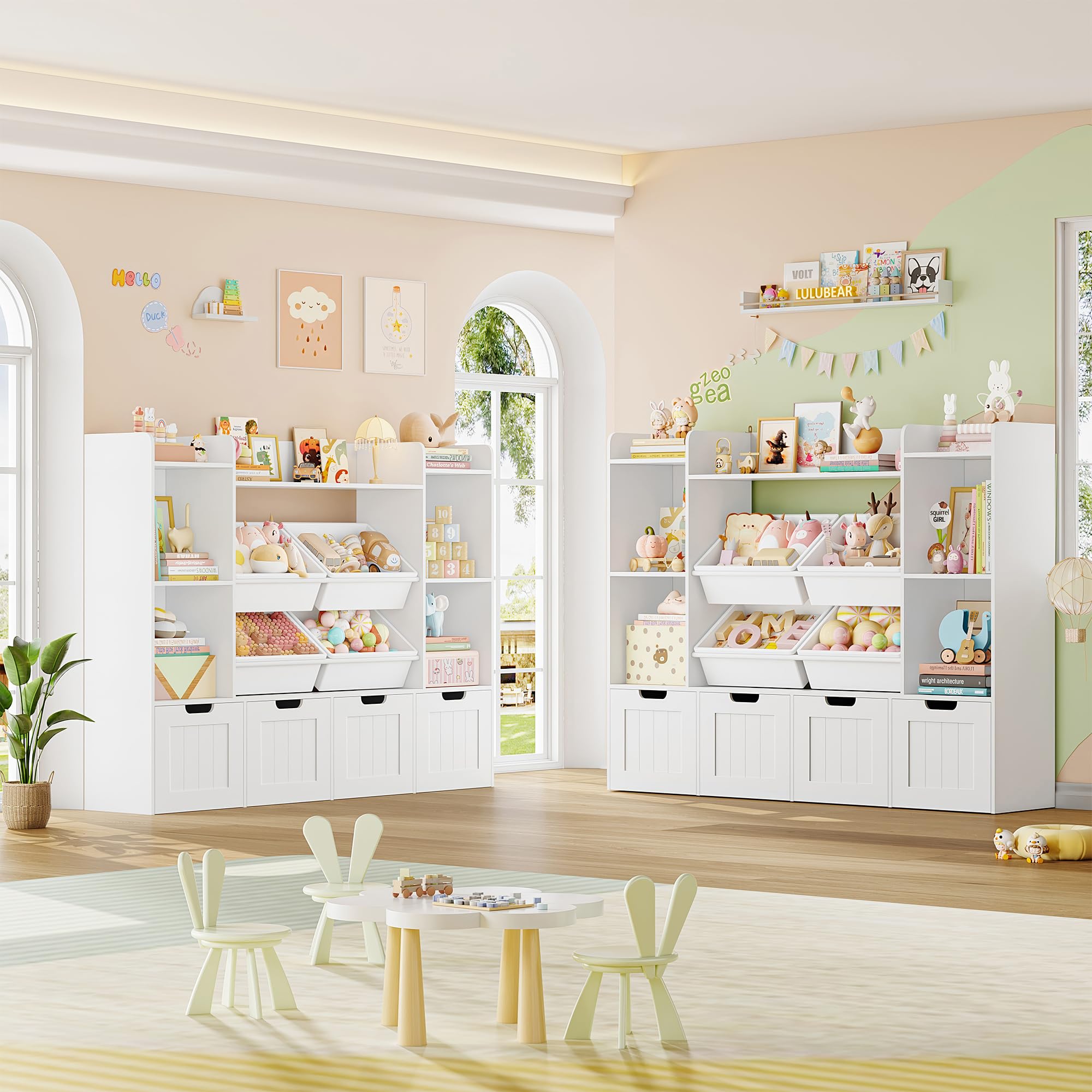 Toy Storage Organizer, Toy Organizer with 4 Movable Drawers and 4 Box Bins