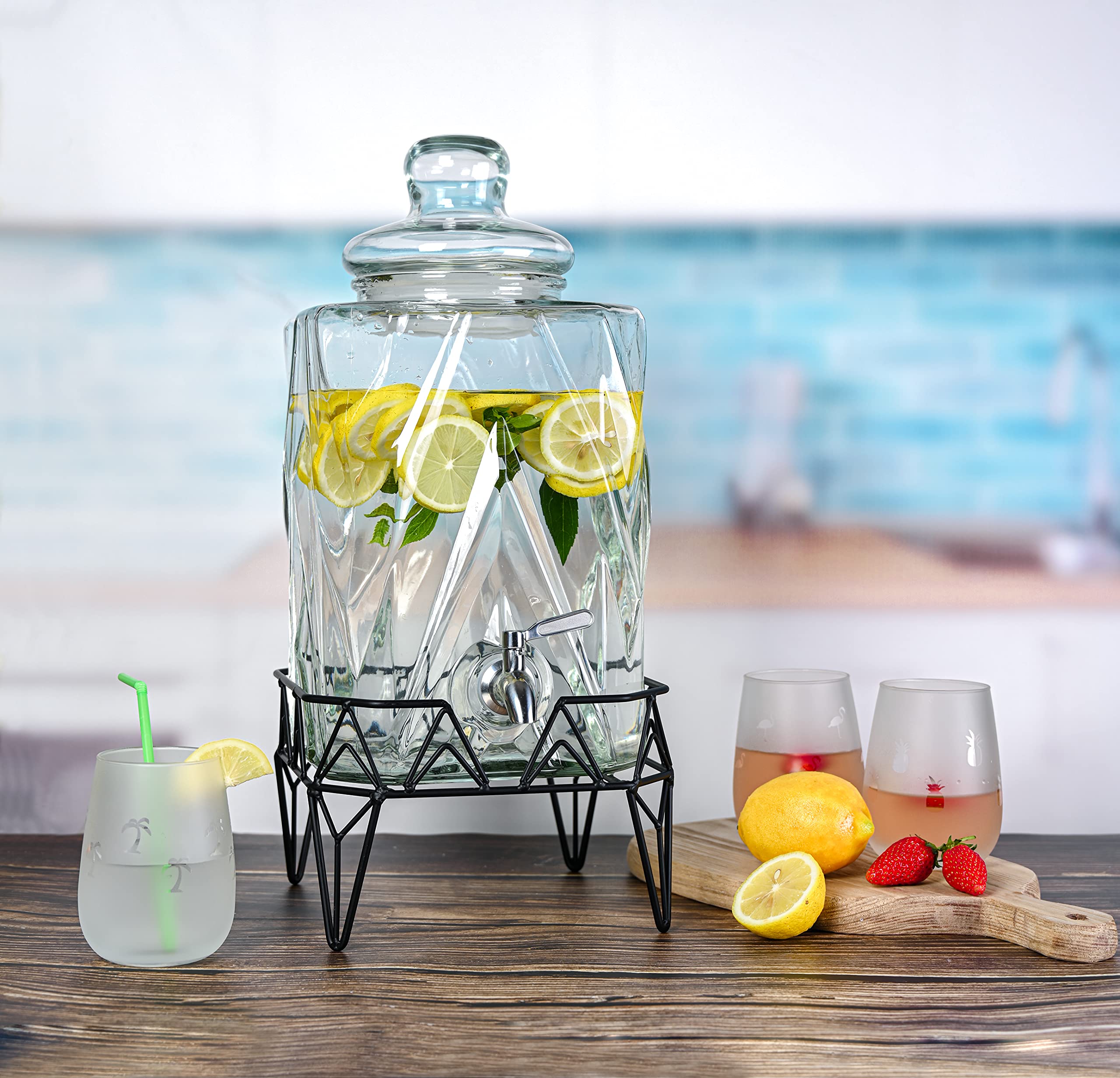Glacial Ice Design Glass Beverage Dispenser with SS Spigot