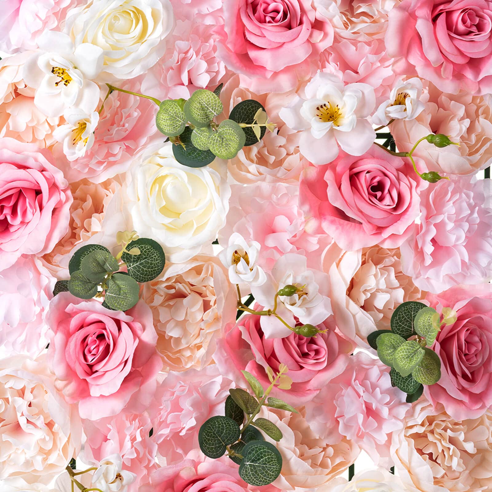 Flower Wall Panel for Backdrop: 12 Pcs 24 X 16 White & Pink Faux Roses Artificial Flower