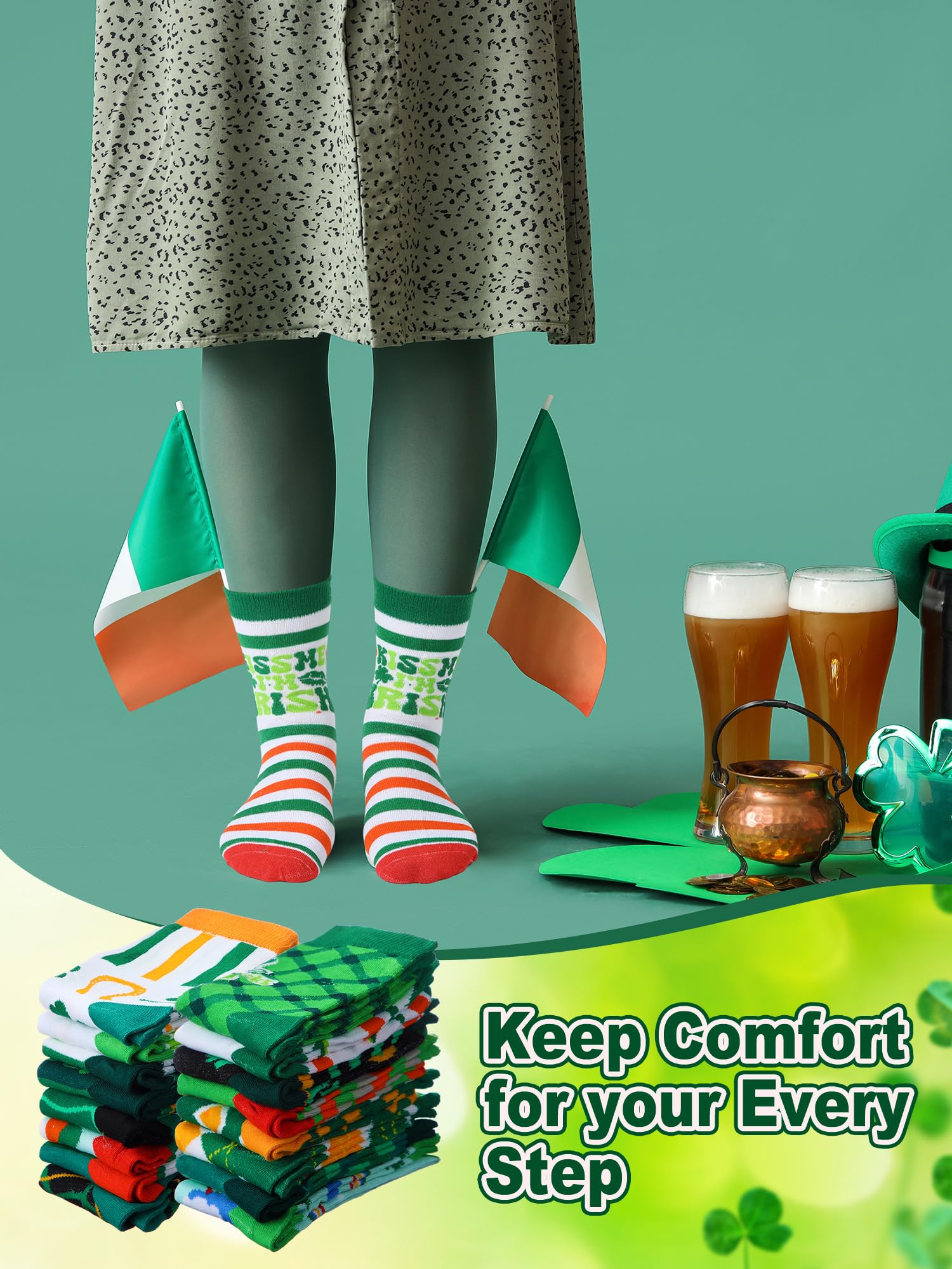 48 Pairs Easter Socks Bulk Funny Novelty St. Patrick's Day Crew Socks for Women Men