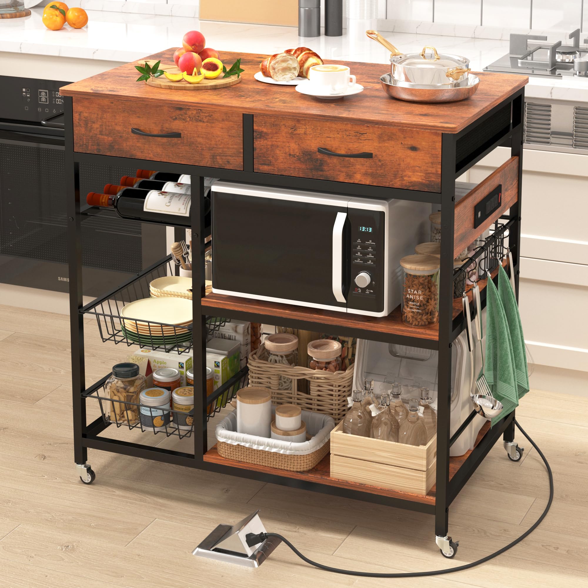 Kitchen Island with Storage,Industrial Kitchen Island on Wheels