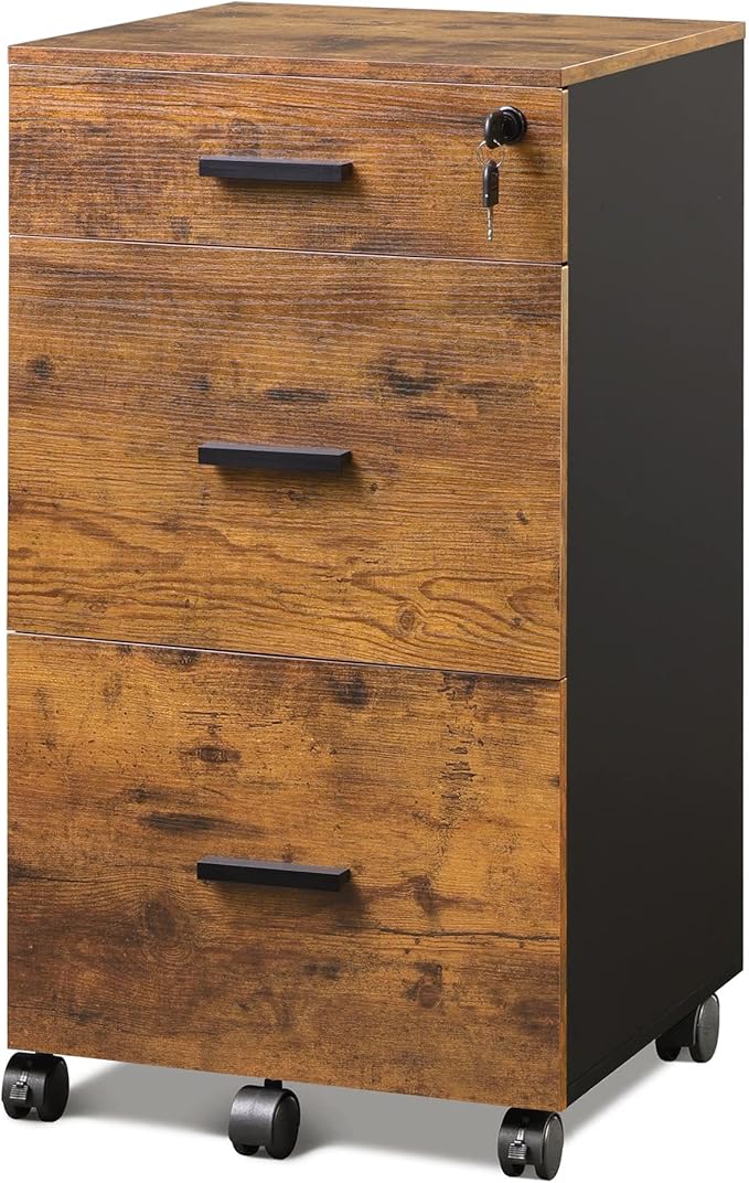 Wood Filing Cabinet fits Letter / A4 Size for Home Office, Black