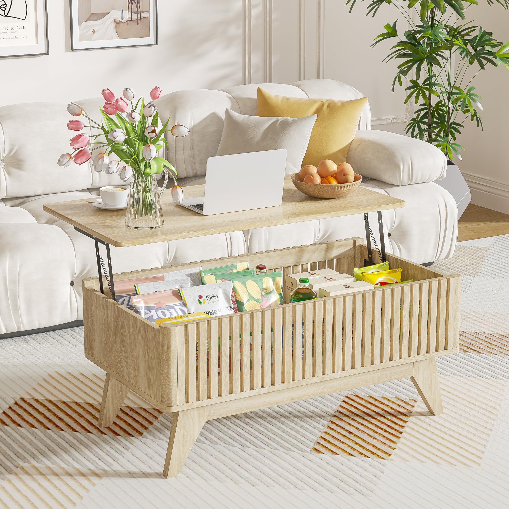 Lift Top Coffee Table with Hidden Compartment, Mid Century Modern Coffee Table