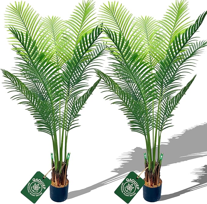 6ft Tall Artificial Areca Palm Trees – Set of 2 | 19-Trunk Real Touch Fake Palm