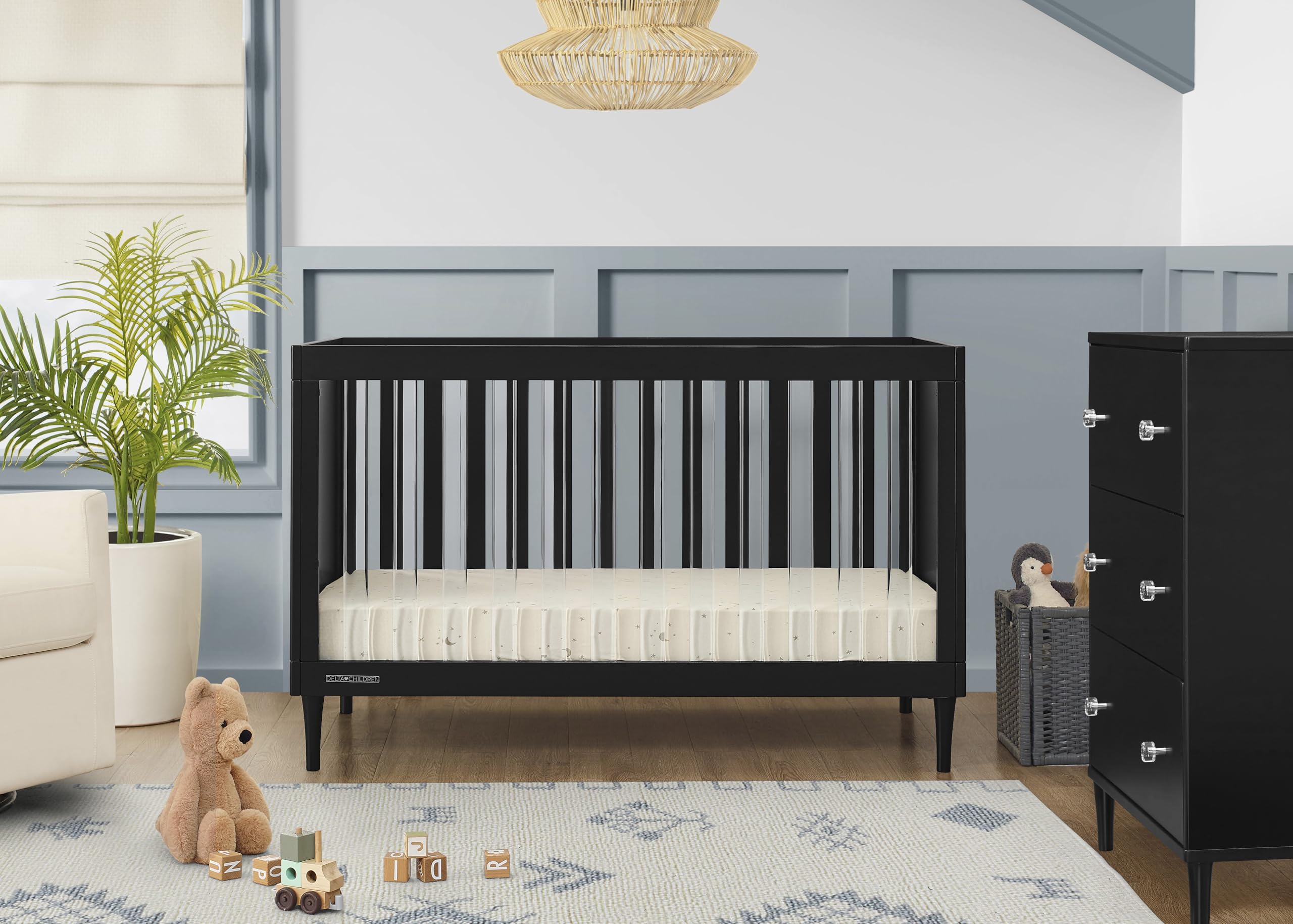 Bowie 4-in-1 Convertible Acrylic Crib - Greenguard Gold Certified, Black Ebony