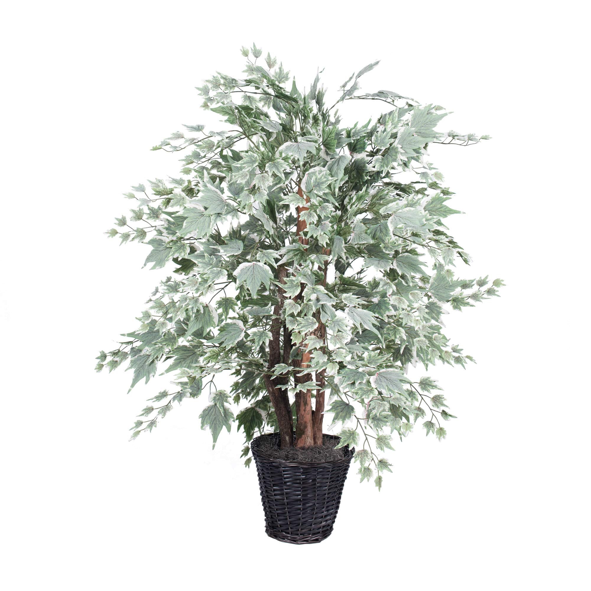 Everyday 4' Artificial Silver Maple Extra Full Bush in A Rattan Basket - Realistic Indoor