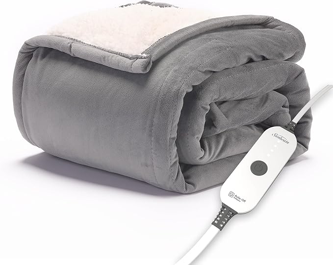 Quilted Royal Posh Velvet Reverse Sherpa Heated Throw Electric Blanket