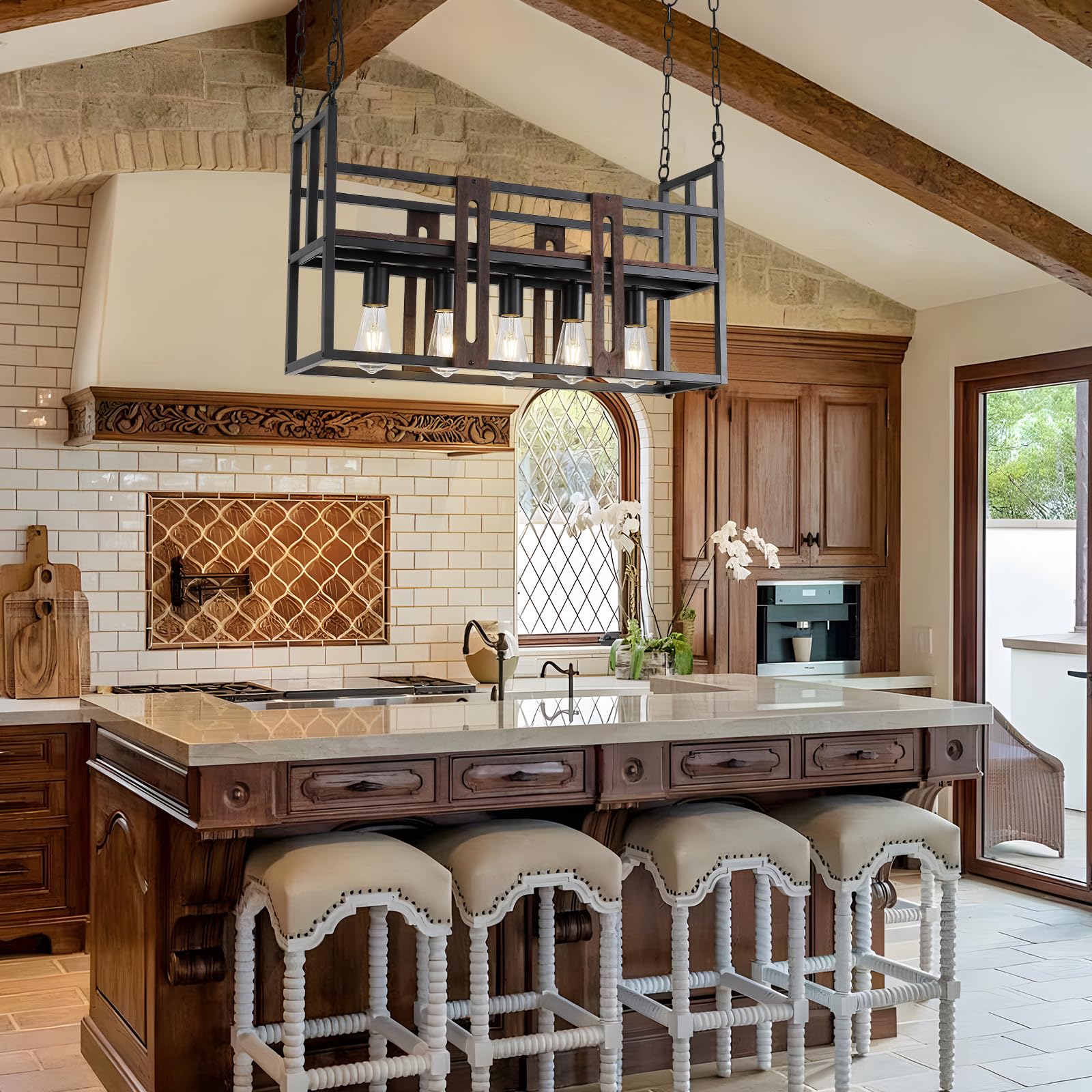 Farmhouse Light Fixture Black Kitchen Island Lighting,5 Light