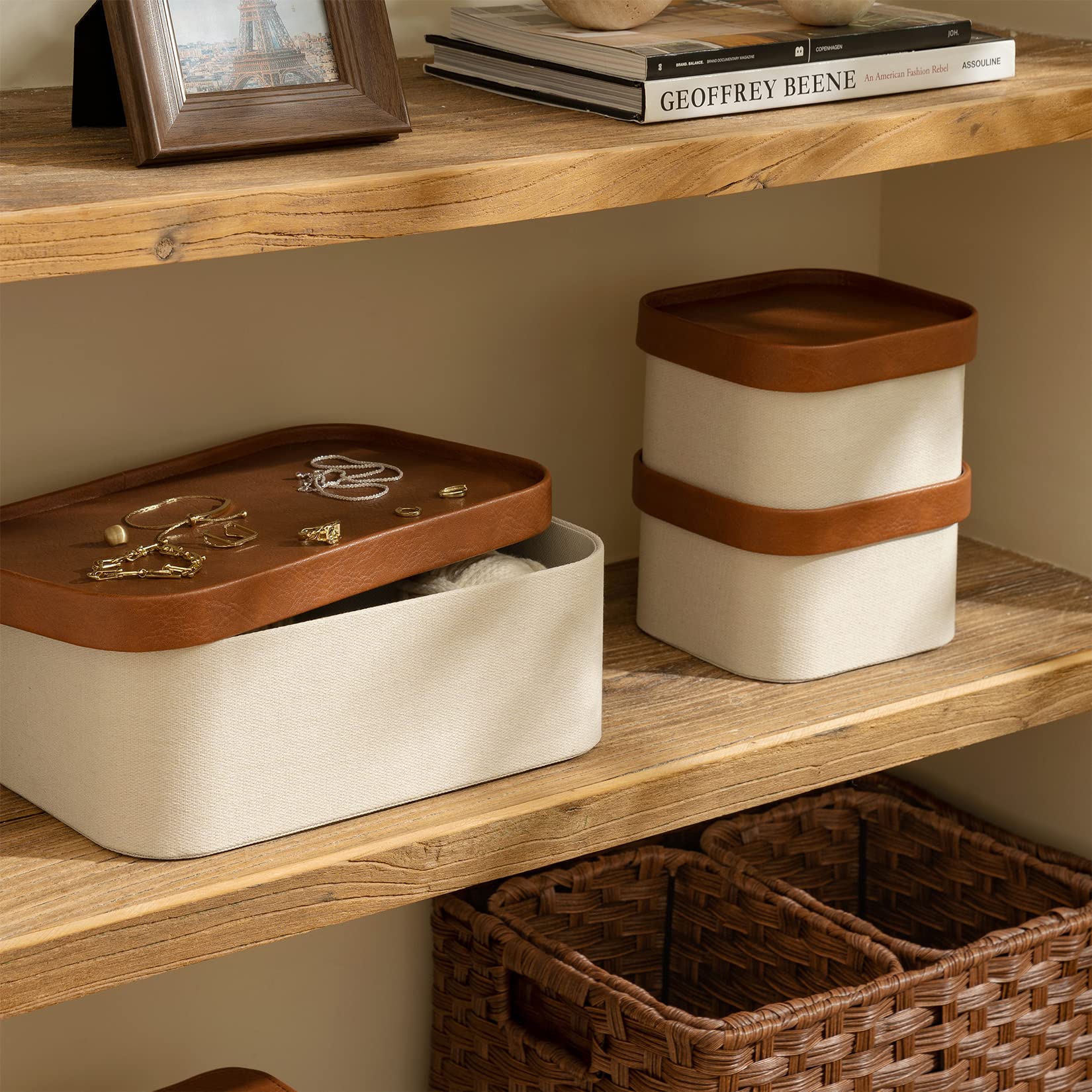 Beige Decorative Storage Boxes With Lids
