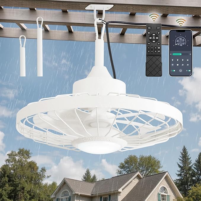 20" Outdoor Ceiling Fan with Lights,IP65 Waterproof Gazebo Hanging Fan