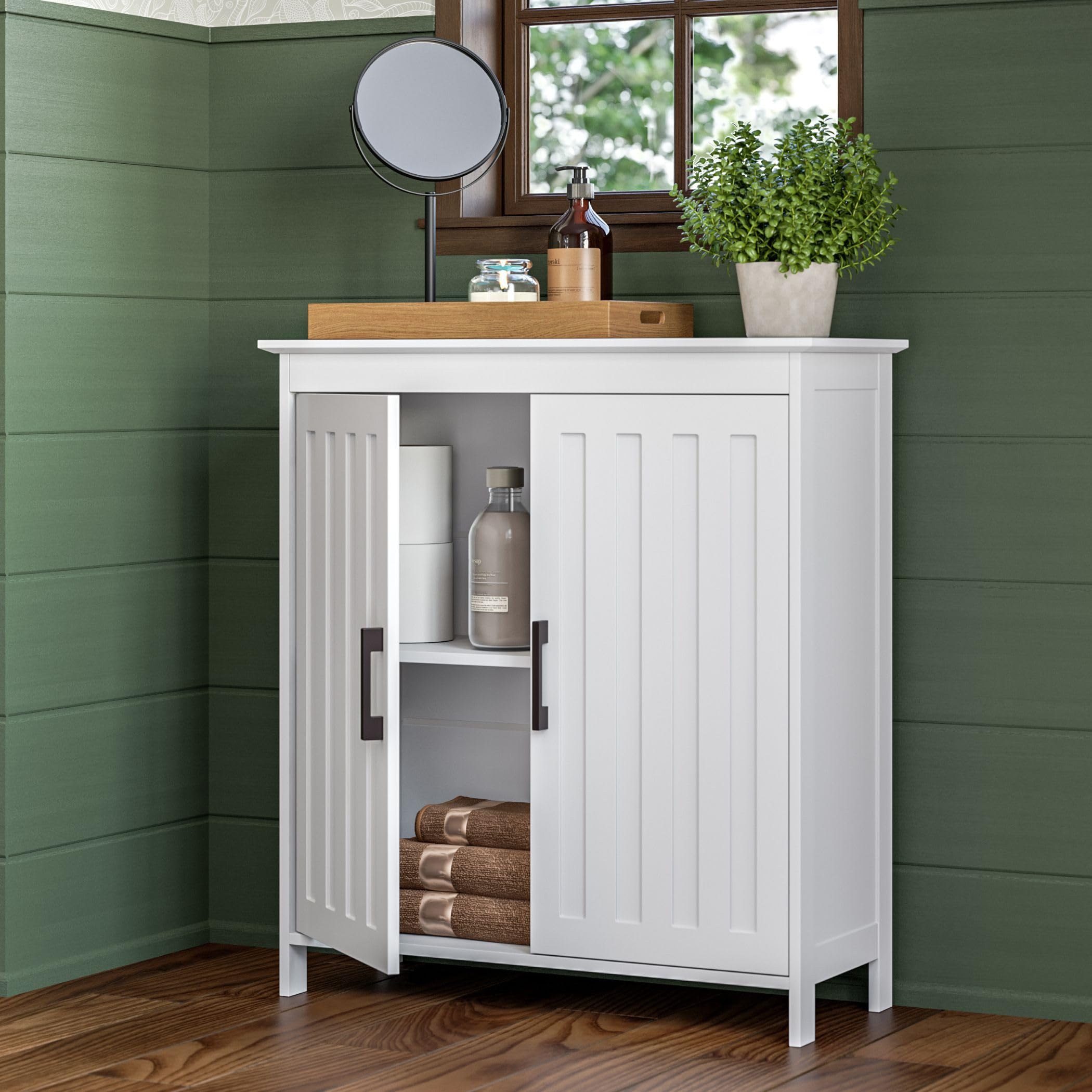 Monroe Two-Door Floor Storage Cabinet - Bathroom Storage Cabinet with Adjustable