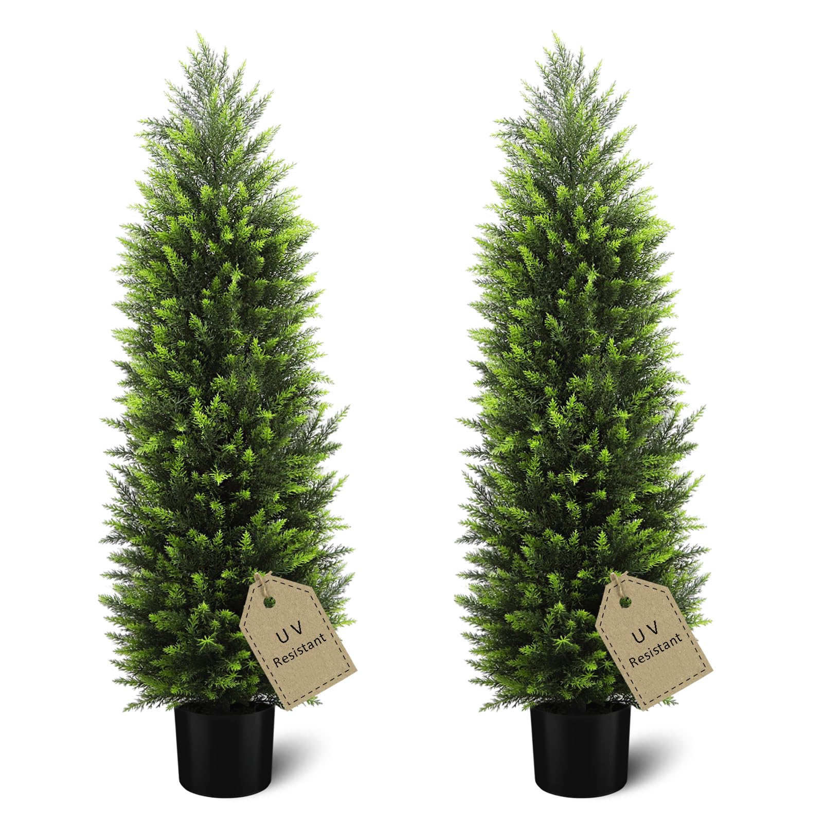4FT Artificial Cedar Topiary Trees Set of 2, Realistic Potted Fake Cypress Tree Faux