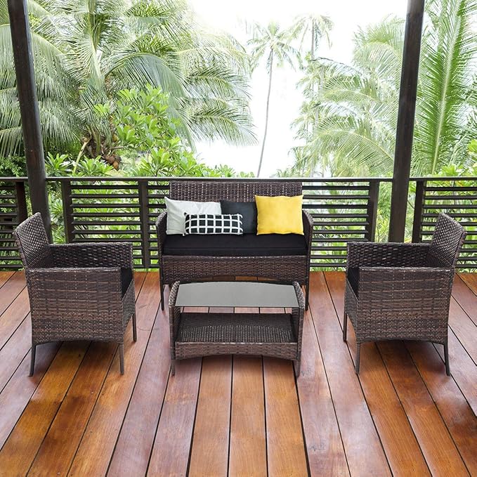 Rattan Sofa 4 PCS Patio Wicker Furniture Set Outdoor Garden Lawn Poolside