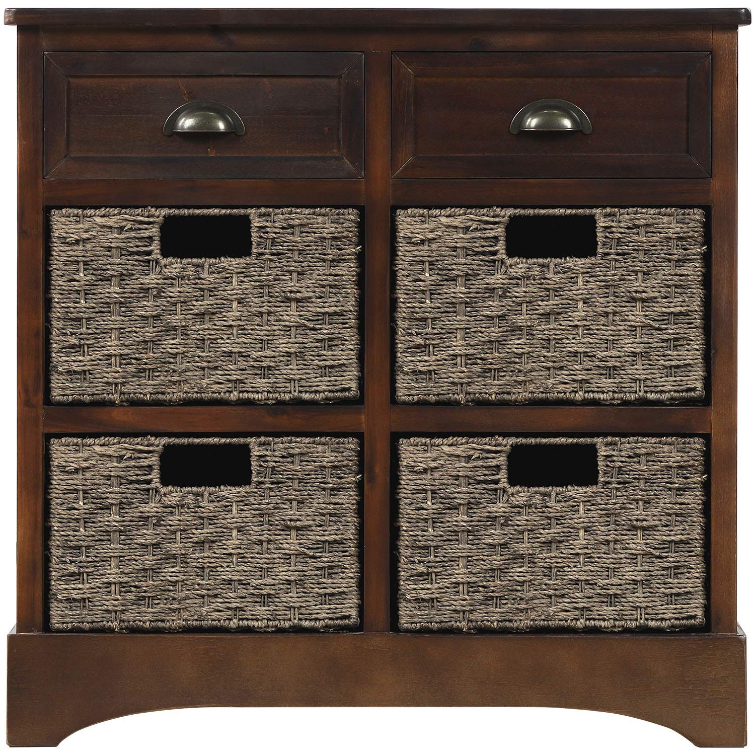 Storage Cabinet Retro Style Storage Unit with 2 Drawers and 4 Baskets for Home Entryway