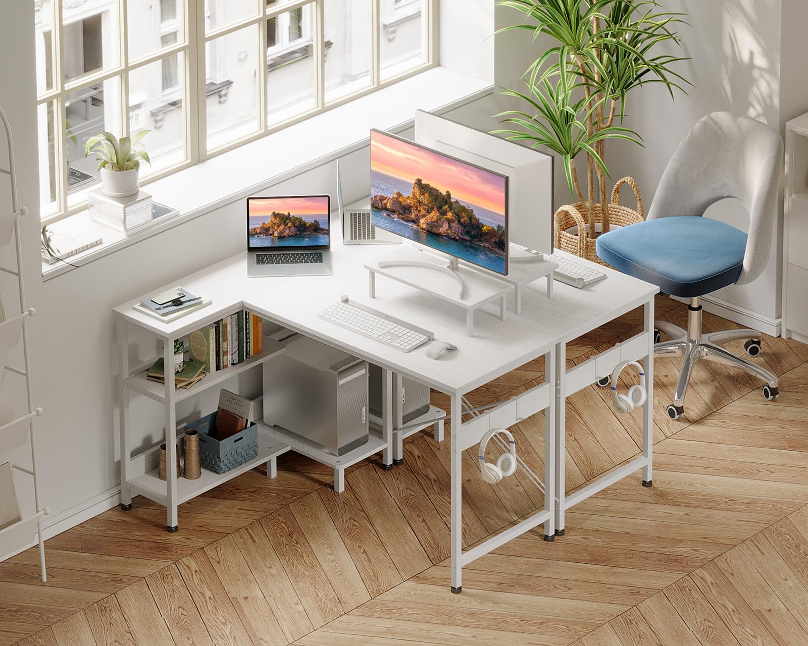 47 Inch Small L Shaped Computer Desk with Reversible Storage Shelves
