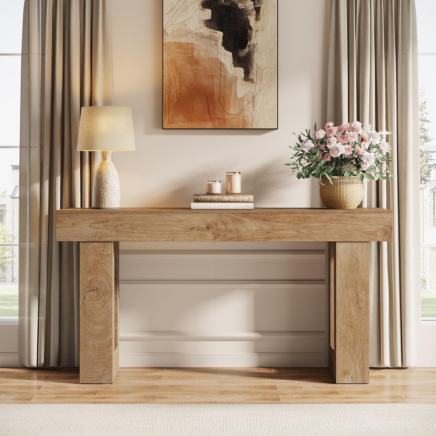 63-Inch Long Console Table, Wooden Rectangular Sofa Table  Living Room