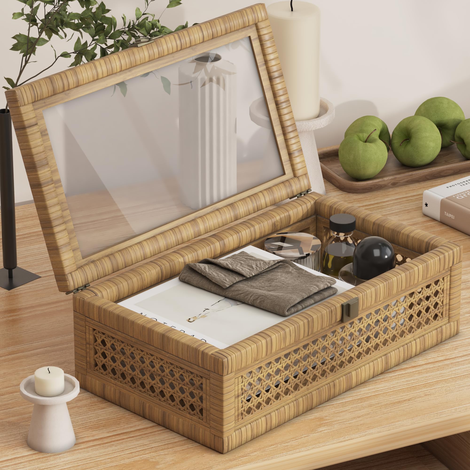 Rattan Decorative Box,Boho Display Boxes with Lids