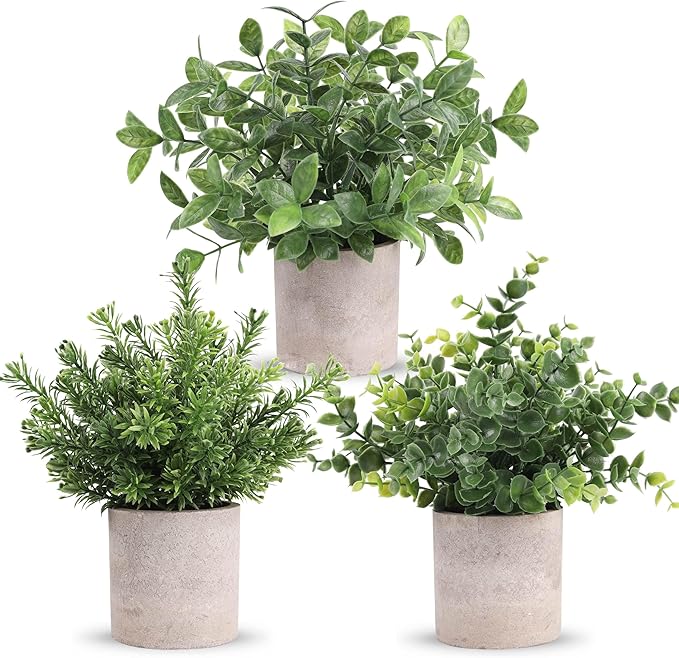 3 Pack Mini Potted Fake Plants Artificial Plastic Eucalyptus Plants Topiaries for Home