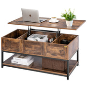 Lift Top Coffee Table with Steel Frame, Dining Table with Open Storage and Hidden