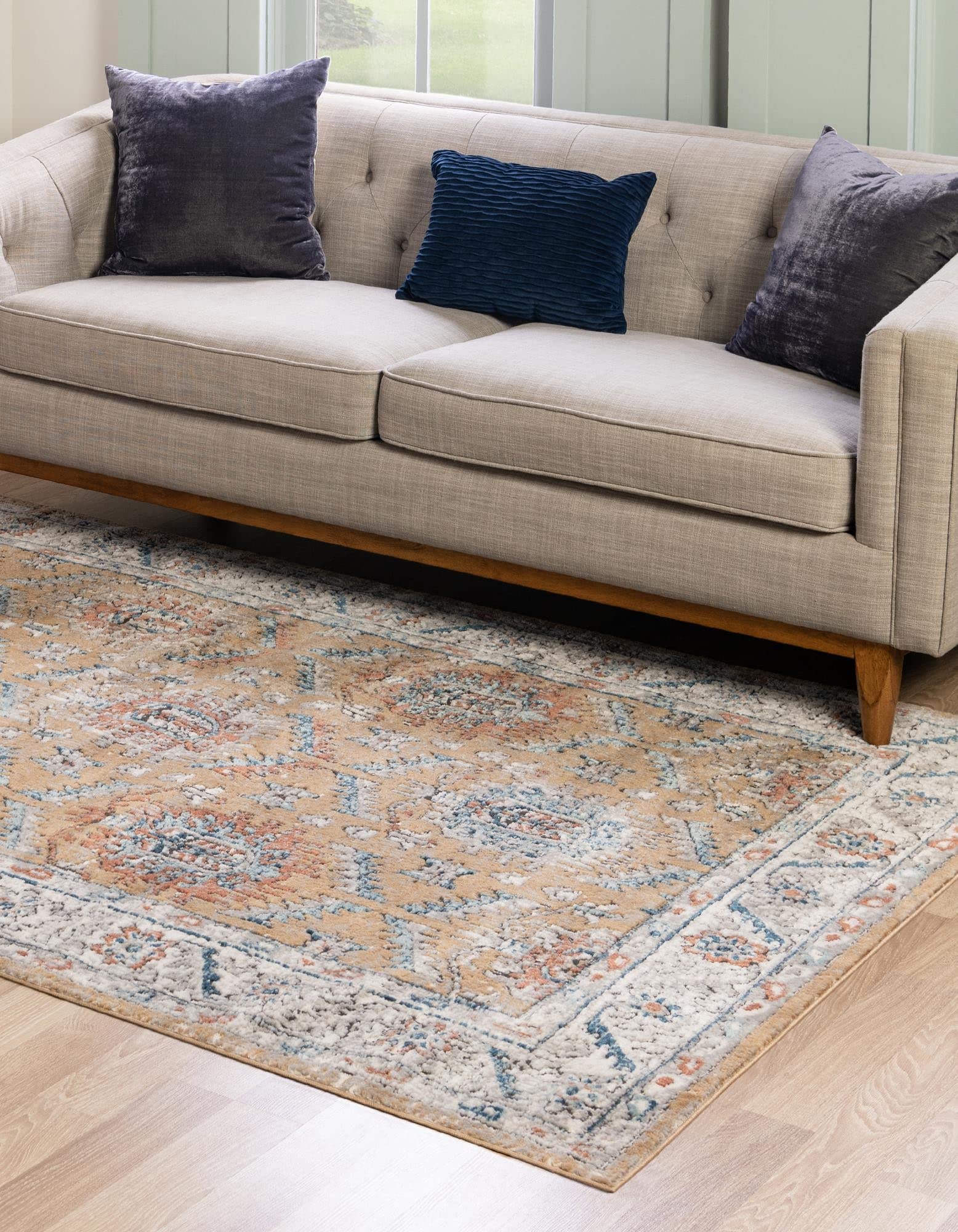 Nyla Collection Area Rug - Princess (10' x 14' 1" Rectangle, Mustard Yellow/ Blue)