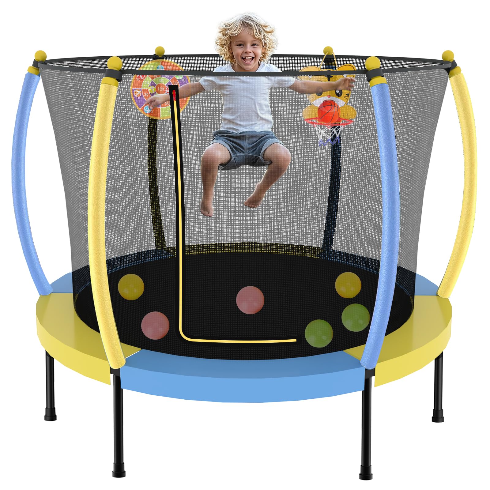60" Indoor Trampoline for Kids, Kids Mini Trampoline with Safety Enclosure Net