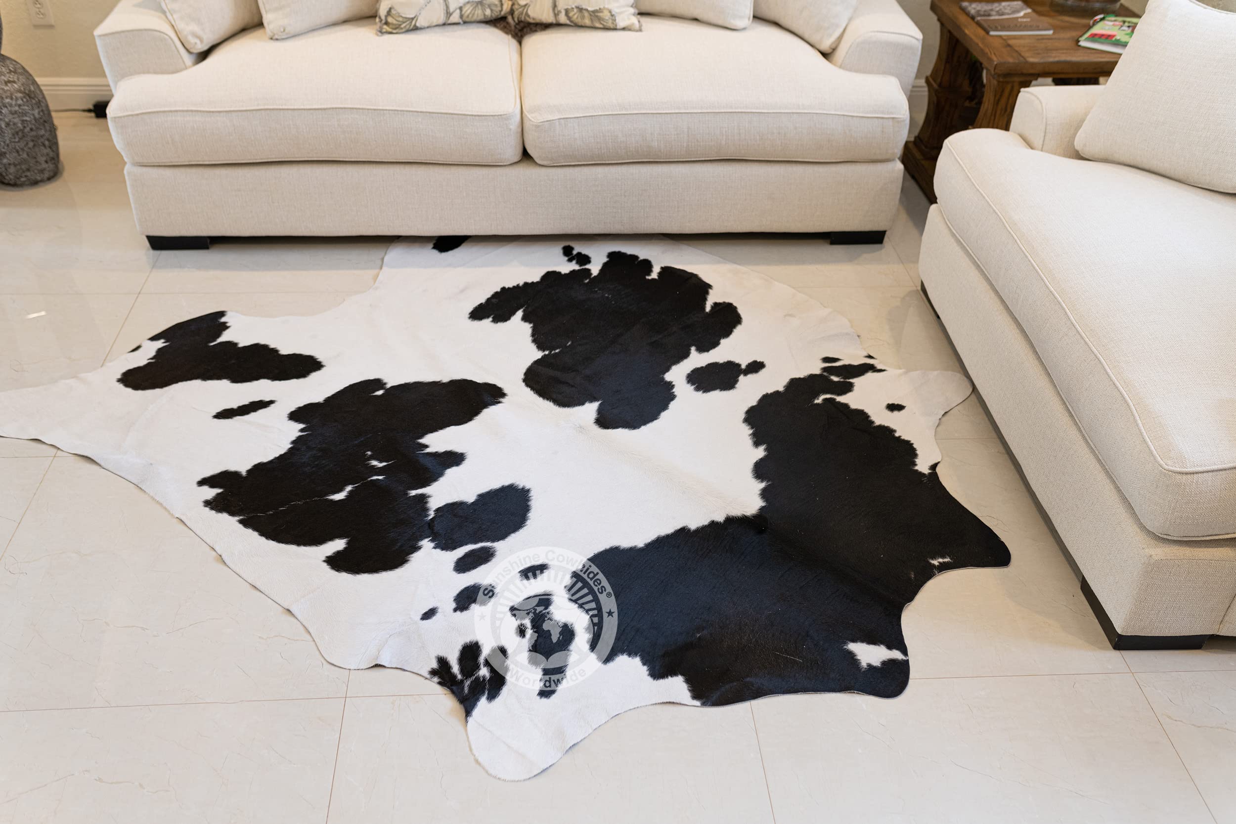 100% Genuine Black and White Cowhide Rug - Modern Style Animal Skin