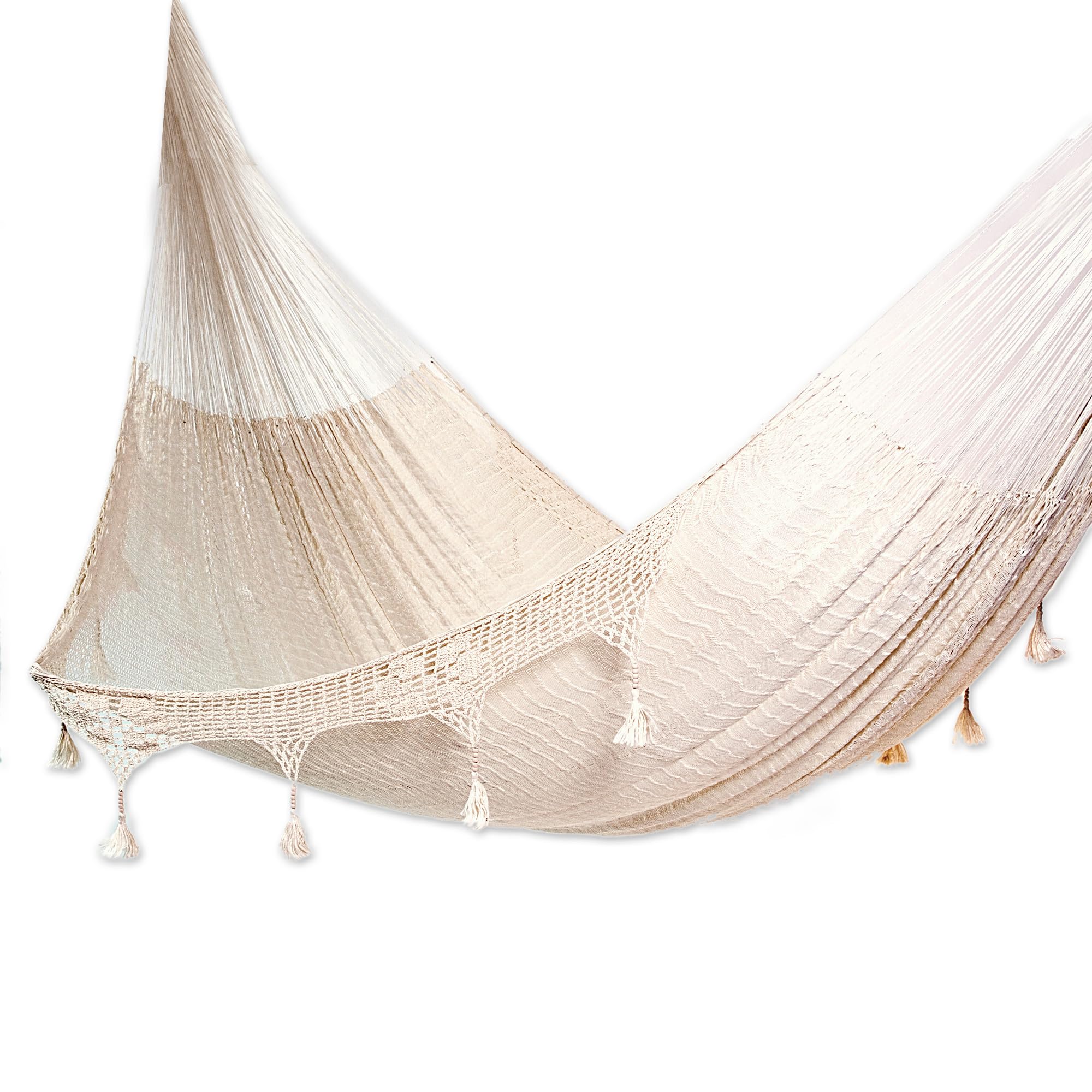 Handmade Hammock Solid Rope with Tassels Triple Ivory