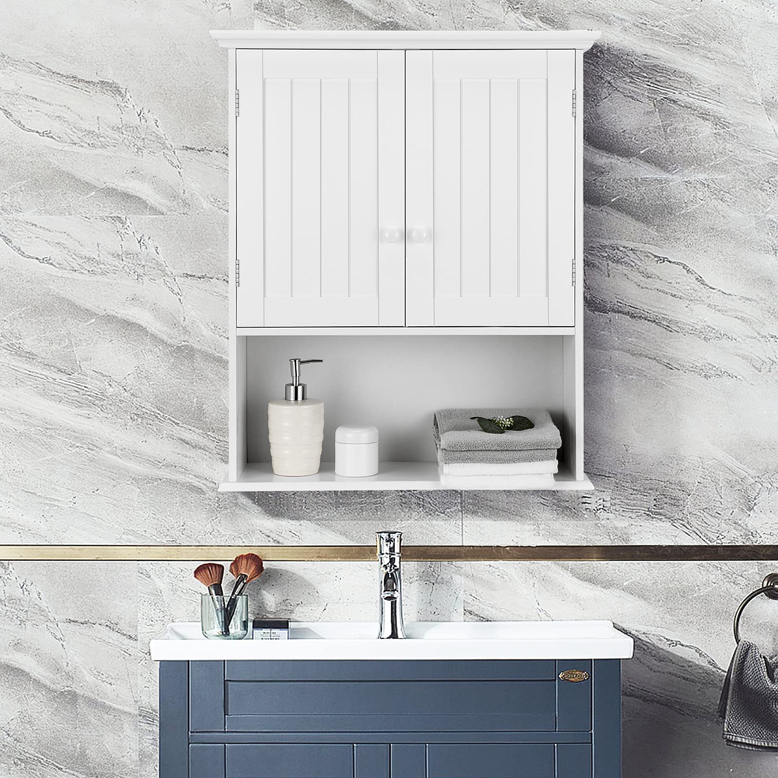 Wall Mount Bathroom Cabinet Wooden Medicine Cabinet Storage Organizer