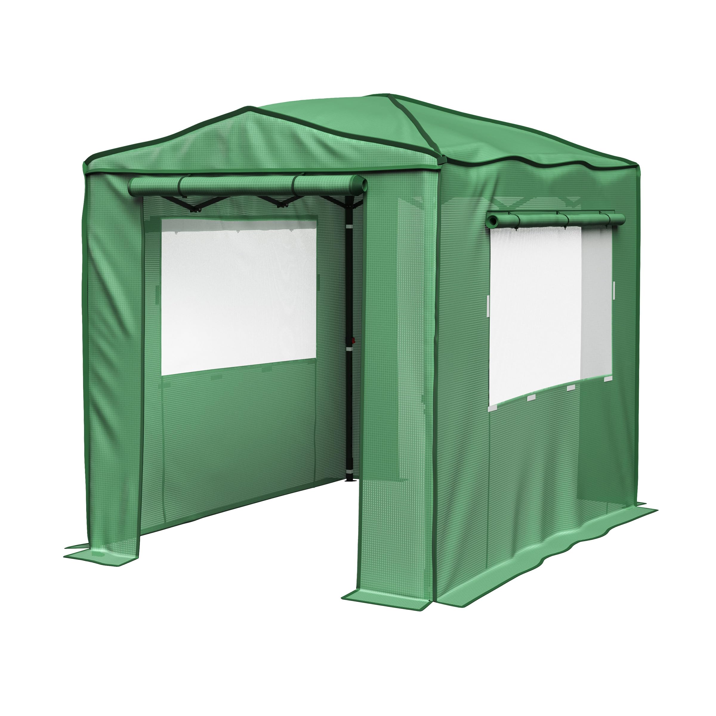 Pop Up Greenhouse - 8ft x 6ft Portable Walk in Green House with Roll-Up Zippered Doors
