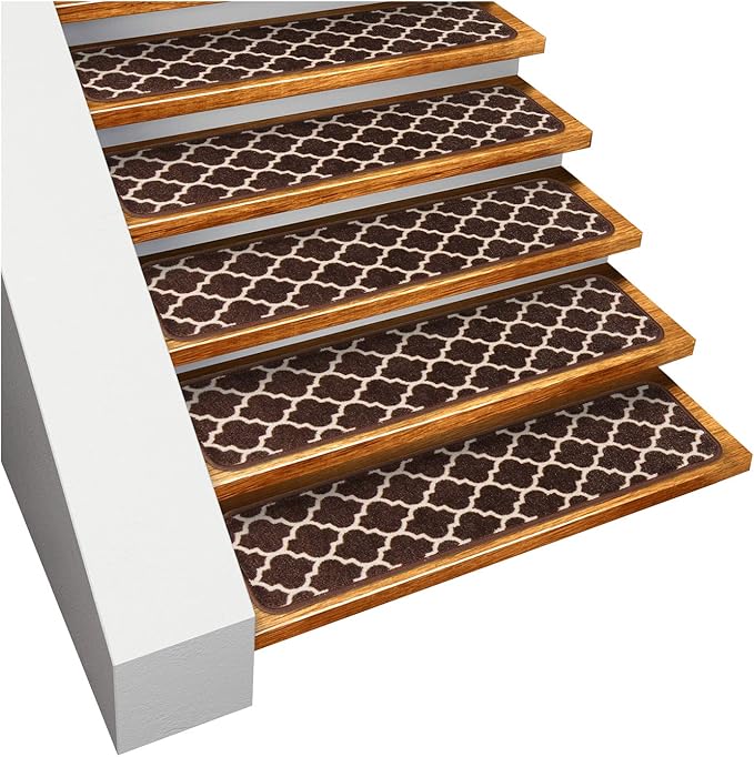 Set of 15 Skid-Resistant Carpet Stair Treads – Moroccan Trellis Lattice