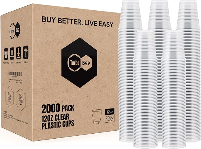 1000 Pack 12oz Plastic Cups,Disposable Clear Drinking Cups