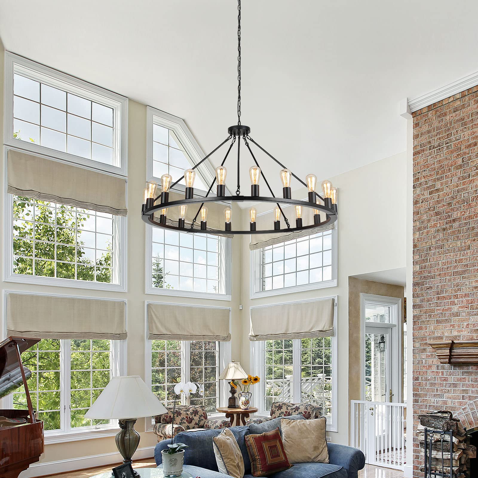 Wagon Wheel Chandelier, Large Black Farmhouse Chandelier for Dining Room Light Fixture