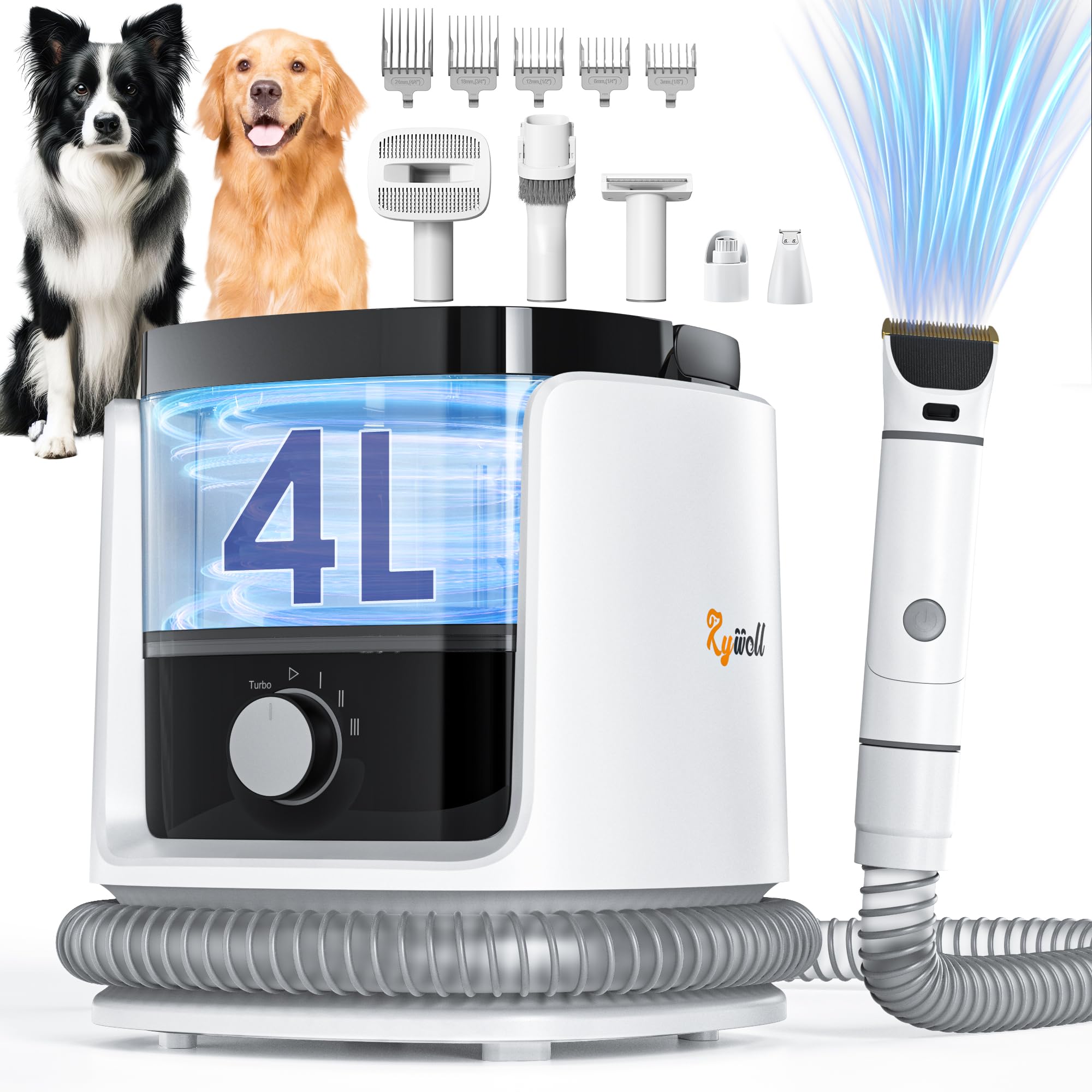 4L Large Capacity Dog Grooming Kit, 13000Pa 7-in-1 Pet Grooming Vacuum